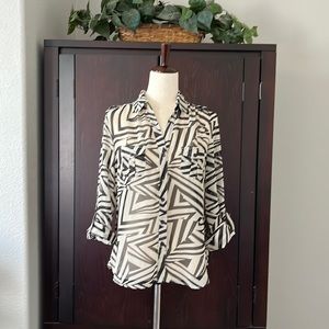 Black and cream sheer buttoned blouse